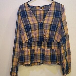 Express, M, Blue and Yellow Plaid Top